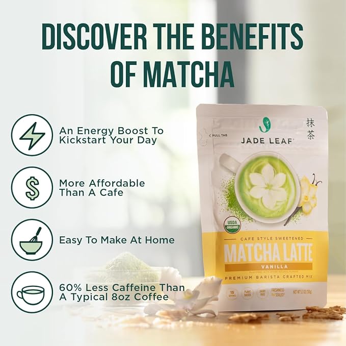 Organic Cafe Style Sweetened Matcha Latte Mix - Vanilla
