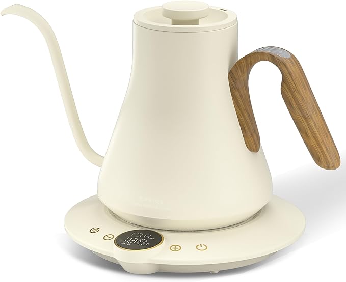 Cocinare FLOW B9 Gooseneck Electric Kettle, Precise Temperature Control for Pour-Over Coffee & Tea Brewing, Stainless Steel Interior, Rapid Heating for Boiling Water 0.9L (Morandi White)
