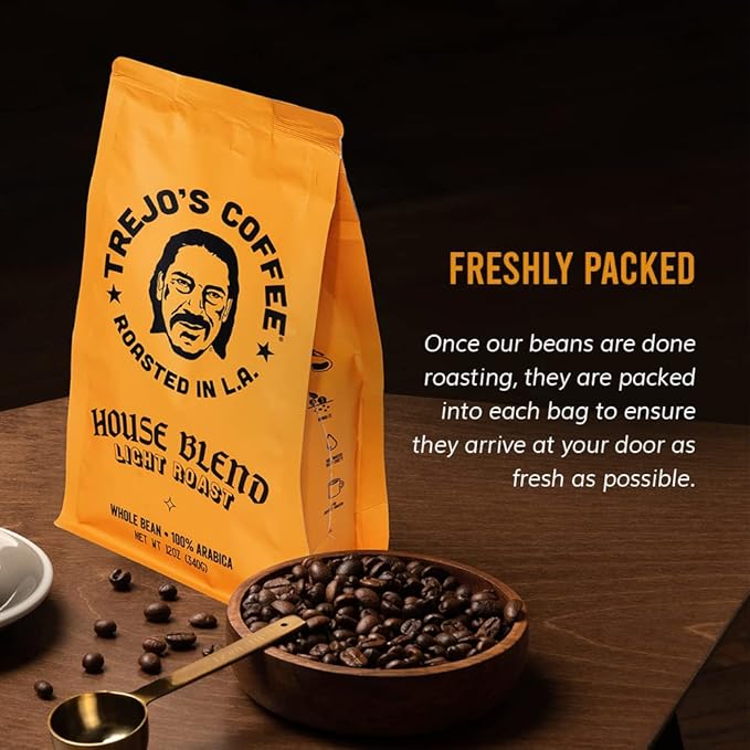 Trejo's Coffee House Blend Light Roast Whole Bean Coffee, 12 Ounce Bag, 100% Arabica