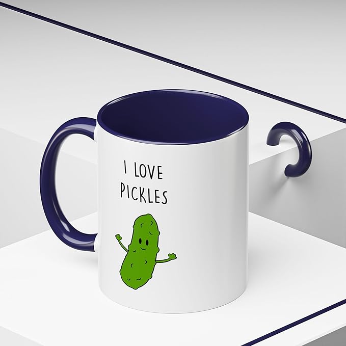 Cute Pickle Lovers Coffee Mug - I Love Pickles, Black Accent Mug, Funny Gift for Veggies Fans, Kitchen Decor, Unique Ceramic