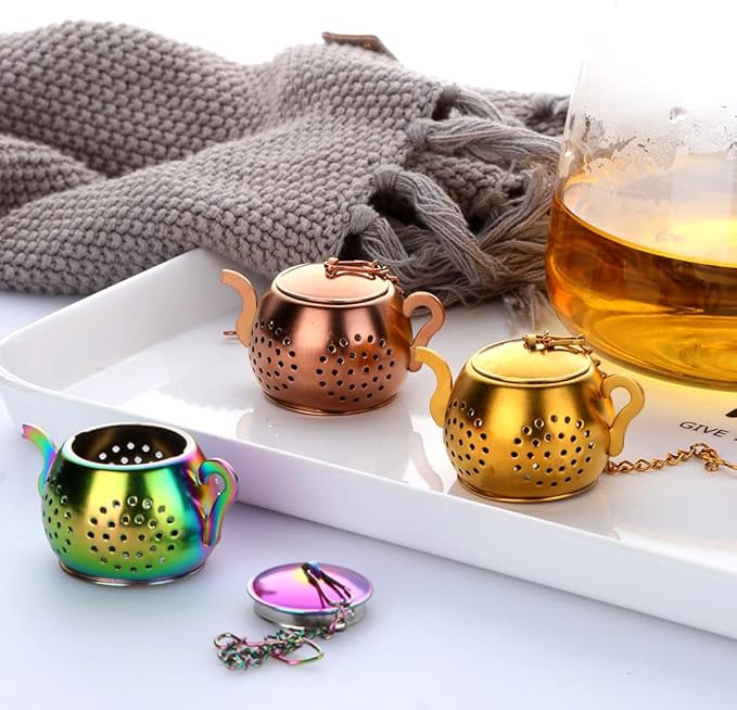 3 Pack Tea Infuser - Stainless Steel Reusable Strainer Filters Ball for Loose Tea - Rainbow Gold