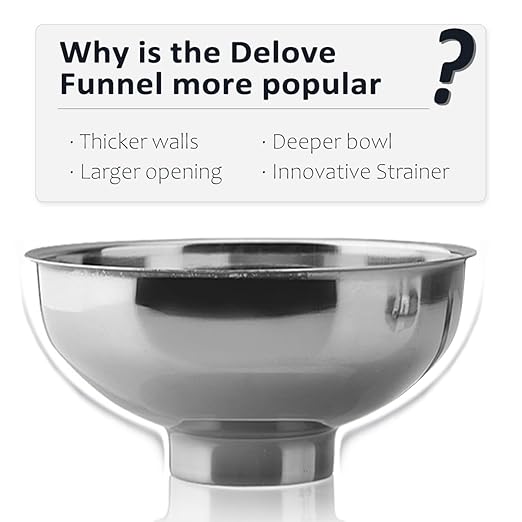 Delove Canning Funnel with Strainer for Wide and Regular Mason Jars - Wide-Mouth Funnels for Kitchen Use - Canning Supplies Kit - Stainless Steel - 3 Pack (Small and Large)