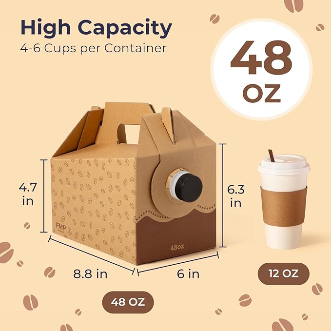 Fit Meal Prep 5 Pack 48 oz Disposable Coffee Dispensers with Handle, Insulated to Go Storage Containers, Portable Coffee Box Cold Hot Drink Dispenser Bulk for Party, Catering, Office, Take Out