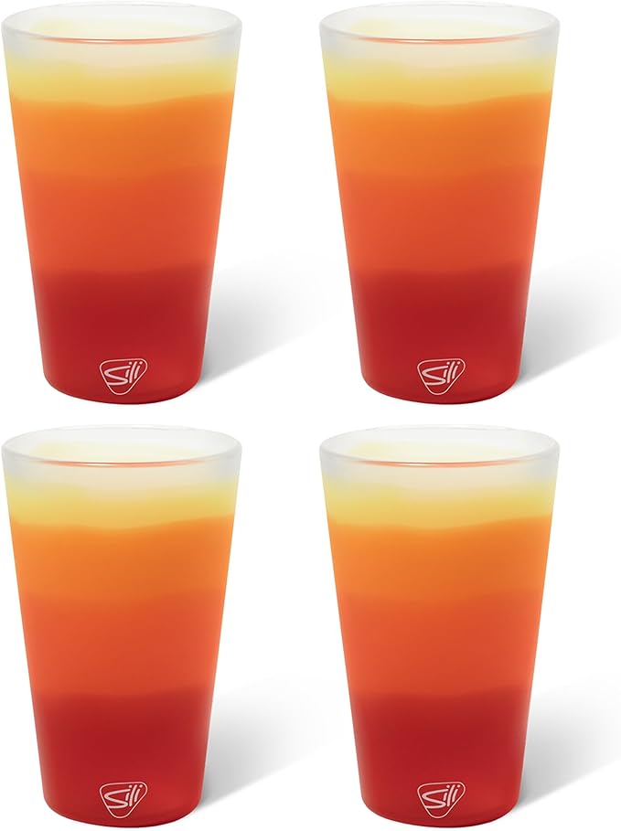 Silipint 16oz Silicone Pint Glass – Unbreakable BPA-Free Reusable Silicone Drinking Cup – Flexible Dishwasher Microwave & Freezer Safe – Stemless Glass for Water Coffee Smoothies, Pack of 4