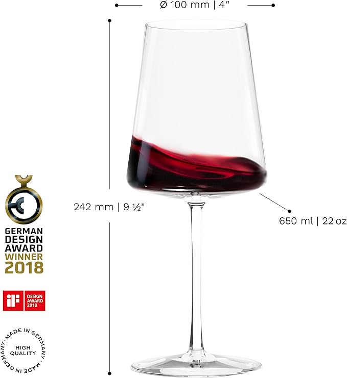 Stölzle Lausitz Bordeaux Glasses Power Set of 6, 22 oz – Premium Wine Glasses Ideal for Bordeaux – Modern Crystal Bordeaux Goblets for Maximum Flavor – Dishwasher- & Shock-Resistant