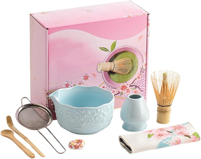 Matcha Whisk Set, 8 Pcs Matcha Set Includes Matcha Bowl, Matcha Whisk And Holder, Sifter, Bamboo Blender, Scoop, Scoop Rest And Tea Towel, Christmas Gifts For Tea Ceremony Lovers (blue)