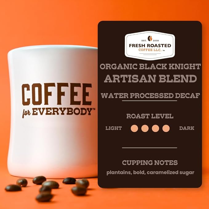 Fresh Roasted Coffee, Organic Black Knight Water-Processed Decaf | USDA Organic, Kosher | Dark Roast 2 lb (32 oz) Whole Bean