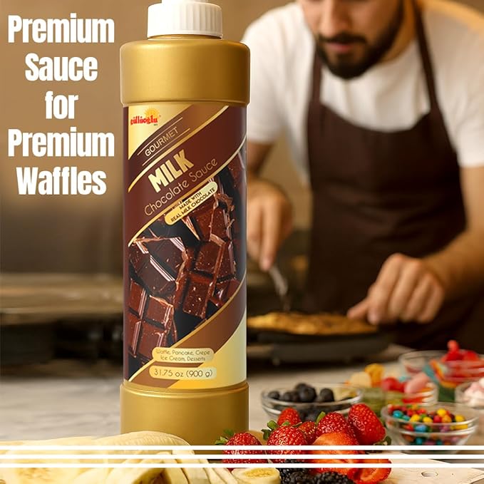 Gulluoglu Topping Sauce – Milk Chocolate Dessert Sauce, 10.14 fl oz 300g | Squueze Bottle | Perfect for Ice Cream, Cakes & Coffee, Topping (1 pack, Milk Chocolate)