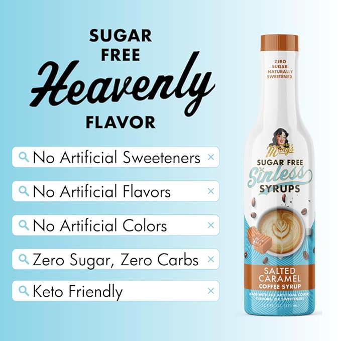 Sugar Free 3pk Salted Caramel Coffee Syrup - Stevia Based, No Sugar Alcohols or Sucralose, No Artificial Sweeteners, Natural Ingredients, Coffee Tea Cocoa Dessert, Keto Friendly, 3 Pack