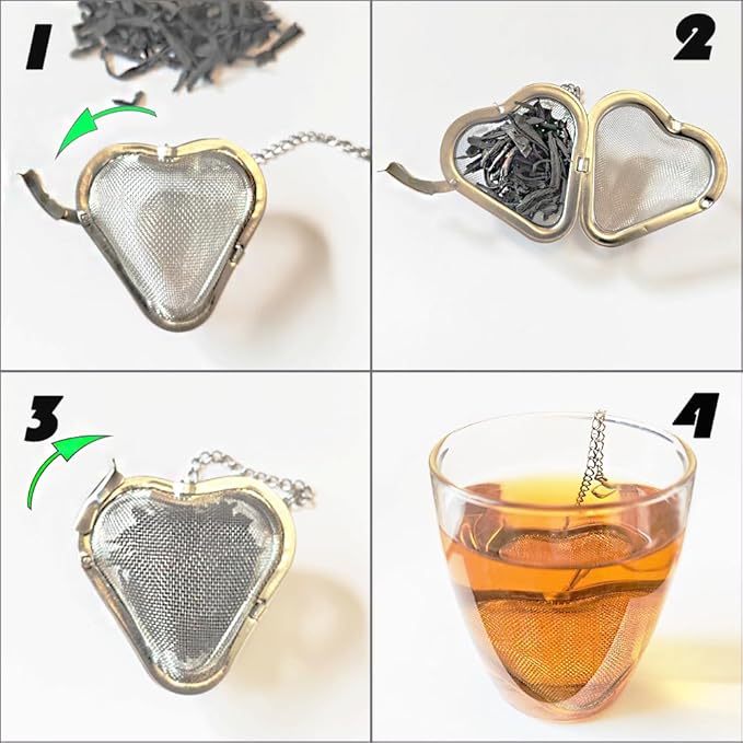loose tea infuser Set, reusable tea steeper, Stainless steel Heart Shaped tea ball + Animal Pendant, tea filter strainer Makes Tea Brewing Fun (3, Turtle + Snail + Rabbit)