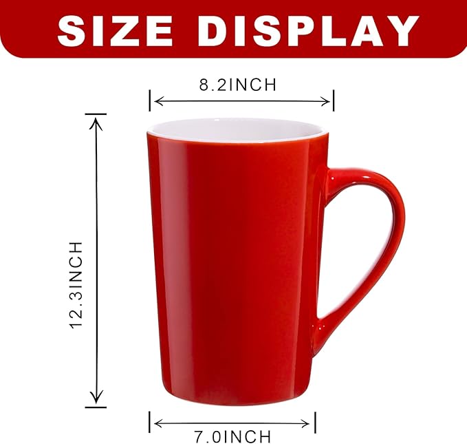Multi-Coloured Ceramic Mugs Set of 6-13.5oz / 400ml -Coffee Mugs-Cappuccino-Tea Cups- Hot Chocolate Cups (Red, Blue, Yellow, Green, Pink, Blackish Green, Large)