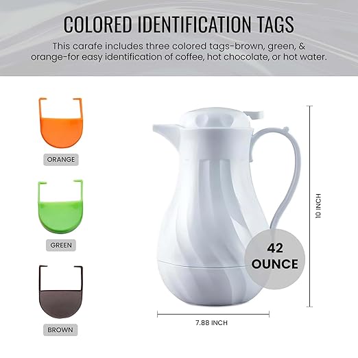 OCS Parts Set of 3 Easy Pour Thermal Coffee Carafes | 10-Inch Insulated Hot and Cold Beverage Pitcher Server for Coffee, Tea, Hot Chocolate and Water | 42-Ounce | White