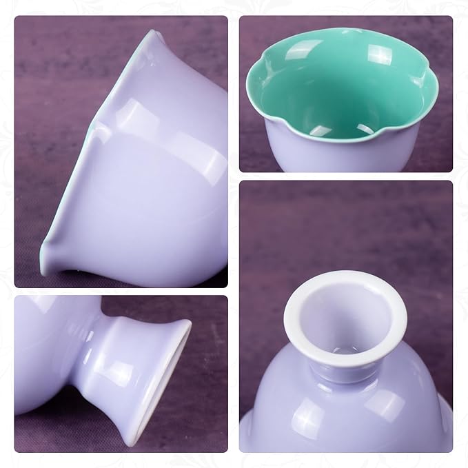 KAMMAK Tea Cup, 2.6oz Small Tea Cups for Home, Party, Office, Porcelain Tea Cup Set, Ceramic Teacups, Chinese Kungfu Tea Set for Hot/Cold Drink (Purple and Dark Blue)