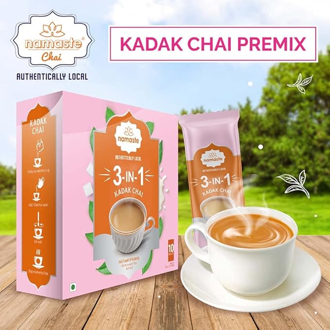 Namaste Chai Instant Kadak Chai Powder Premix | Assam Tea Powder With Milk and Sugar | Instant Tea Premix | 22g x 10 Sachets