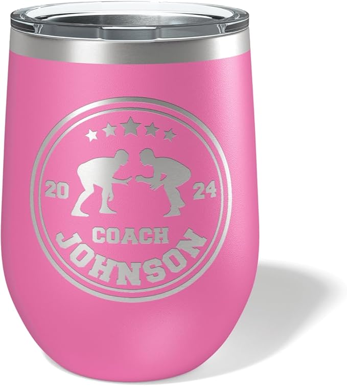 Wrestling Coach gifts, Tumbler, Coach tumbler, Wrestling gifts, Coach Beer glass, Coach gift, Wrestling Coach, Coach gifts, Wrestling Coach (Wrestling Circle, Pink, 12oz Wine Tumbler)