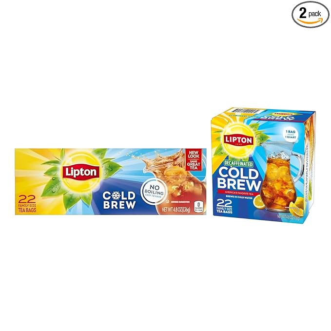 Lipton Cold Brew Family Size Tea Bags, Original & Decaf 22 CT (1ea) (Variety Pack)