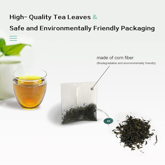 RIANTEA Organic Jasmine Green Tea Bags 100% Natural Whole Leaf Low Caffeine Cold Brew Tea Bag Non-GMO Premium Green Tea Chinese Tea Bags for Gifts Office Reception (36 Counts)