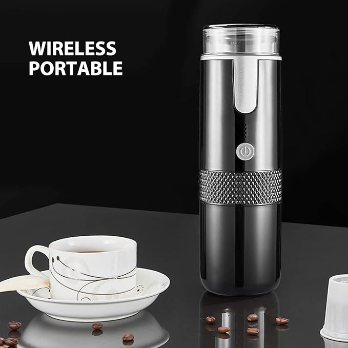 Portable Coffee Machine, Compact and Rechargeable, Extracts Delicious Pure Coffee, Compatible for Capsules and Ground Coffee, Easy to Use for Travel and More
