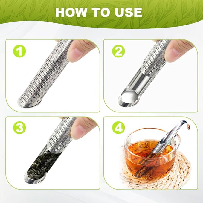 Stainless Steel Tea Diffuser,Upgrade Tea Pipe Stainless Steel Tea Infuser with Hanging Hook Handle,Fine Holes Tea Strainers Interval Diffuser for Loose Tea Coffee Seasonings Spices (6 PCS)
