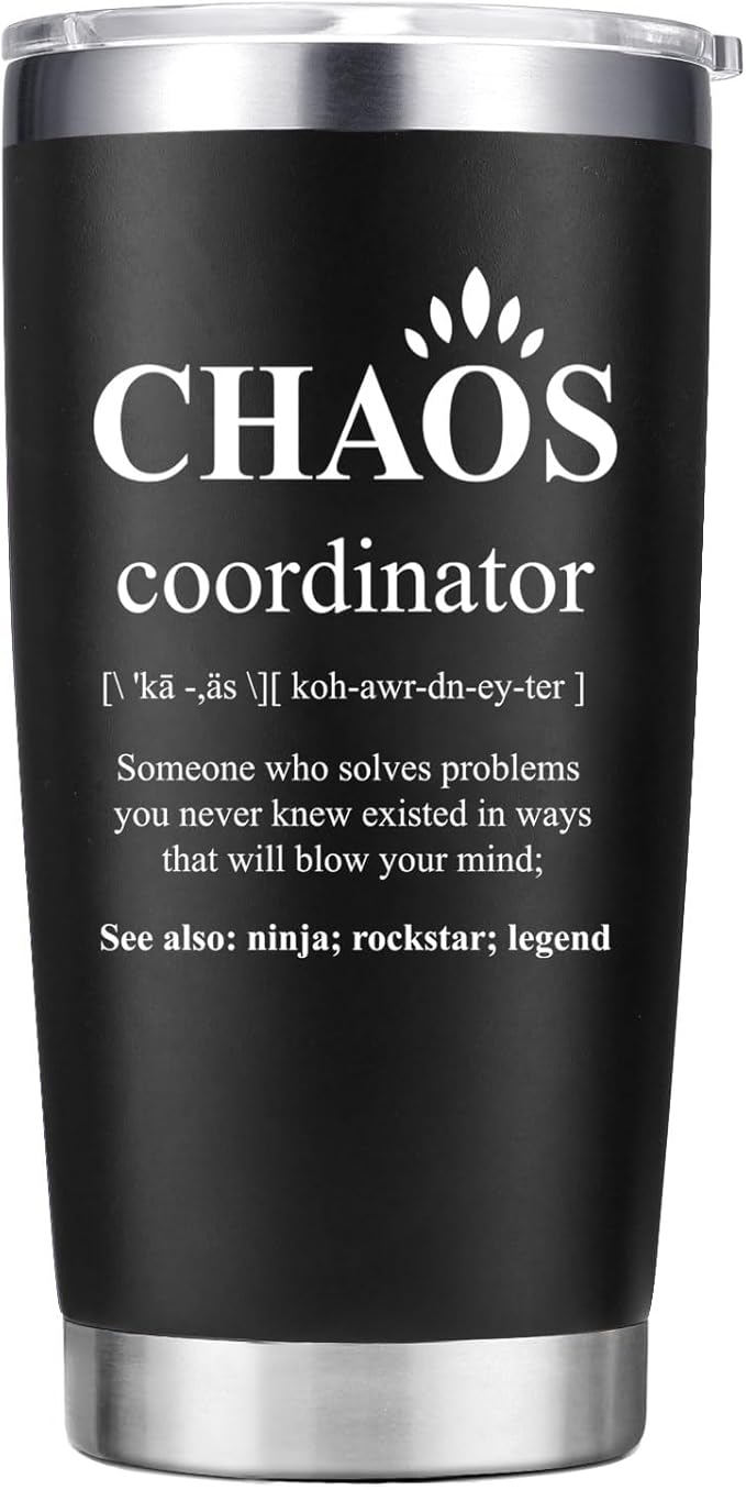 Thank You Gifts for Men, Coworker, Manager, Office, Teacher - Chaos Coordinator Tumbler - Birthday, Administration Professional Gifts - 20oz Black