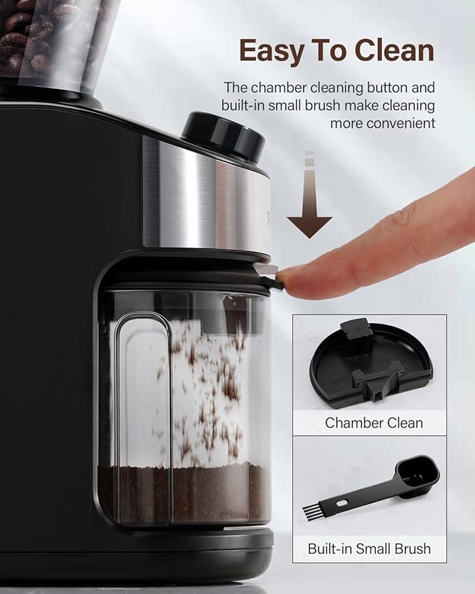 SHARDOR Electric Burr Coffee Grinder for Home Use, Coffee Bean Grinder for 32 Grind Settings, 40-Second Adjustable Timer, One-Touch Start & Cleaning Button, Black