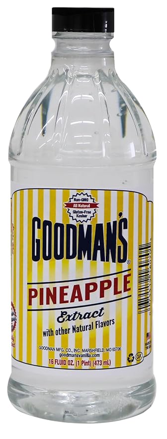 Goodman's Natural Pineapple Extract - Gluten-Free, Non-GMO, Kosher, Low Carb & Low Calorie, Low Alcohol, No Artificial Color, No Animal Products, No Sugar -Tropical Flavor for Baking & Cooking -1 Pint