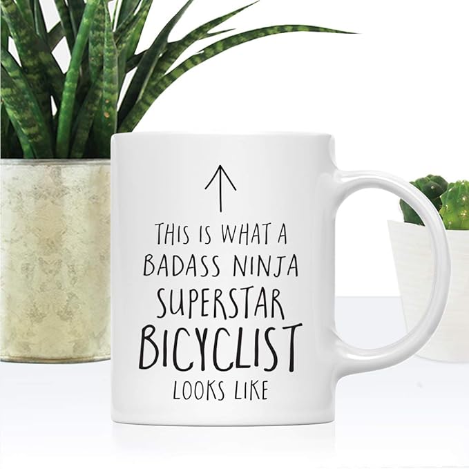 Andaz Press Funny 11oz. Ceramic Coffee Tea Mug Gift, This is What a Badass Ninja Superstar Bicyclist Looks Like, 1-Pack, Birthday Christmas Gift Ideas Coworker