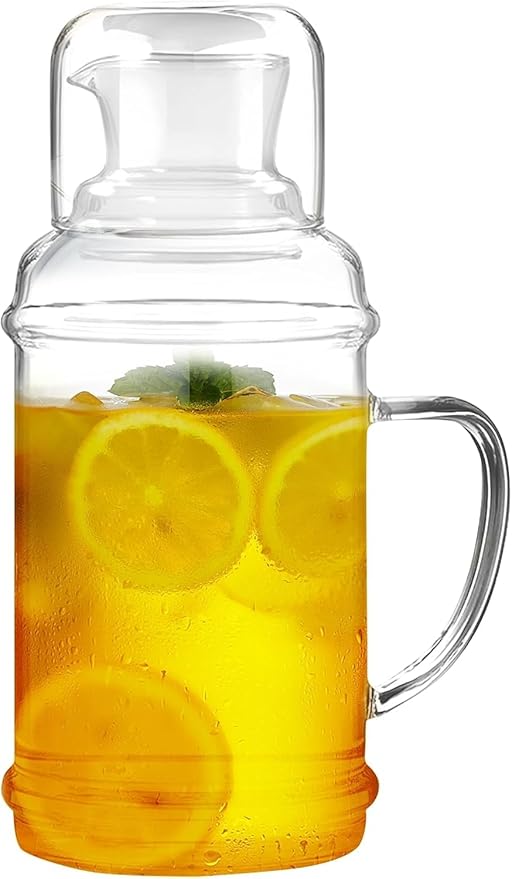 68OZ Glass Pitcher with Lid and Spout, Water Jug, 2000ml Carafe for Hot/Cold Water, Large Iced Tea Pitcher for Coffee, Juice and Homemade Beverage