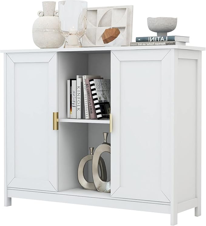 TaoHFE White Buffet Cabinet with Storage,Wooden Narrow Sideboard Entryway Cabinets,Modern White Cabinet with Doors Credenza