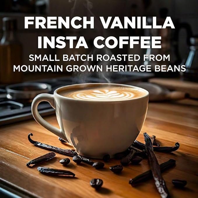 Maud's French Vanilla Instant Coffee, 26 ct, 100% Arabica Coffee, Medium Roast, Instant Hot or Iced Coffee - Just add water