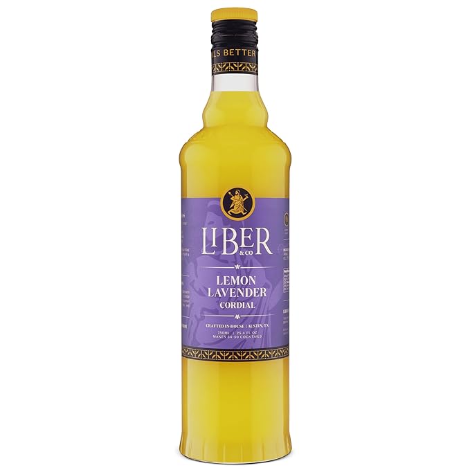 Liber & Co. Lemon Lavender Cordial (25.4 Fl Oz) - Craft Cocktail Mixer with 63% Cold-Pressed California Lemons & French Lavender - Perfect for Margaritas, French 75s & Floral Cocktails