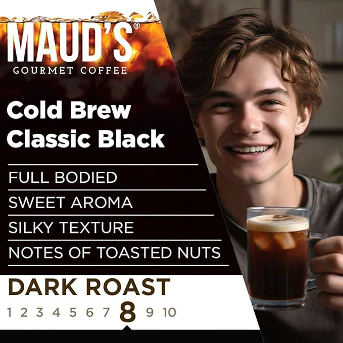 Maud's Cold Brew Dark Roast Coffee Pods, 18 ct, Recyclable Single Serve Pods – 100% Arabica Coffee, Compatible with Keurig K Cups Maker