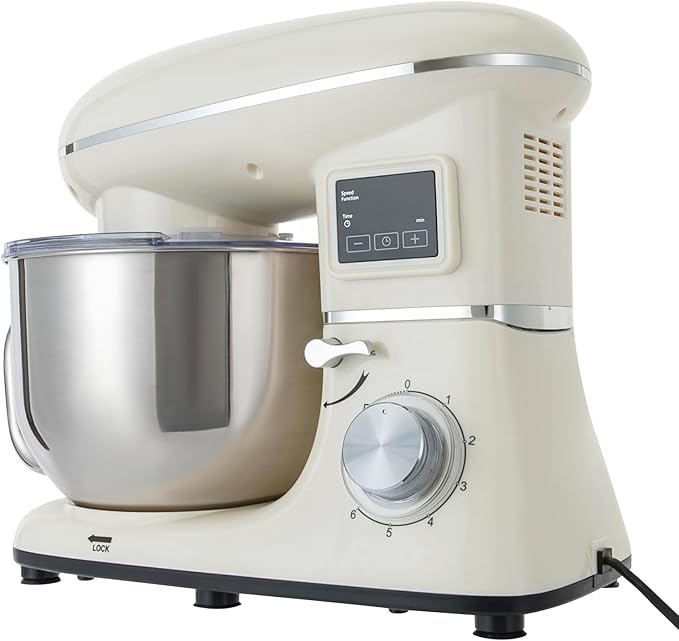 Stand Mixer, 6 +1 Speeds Electric Food Mixer, Portable Kitchen Mixer for Daily Use with Egg Whisk,Dough Hook,Flat Beater Used in Kitchens, Small Restaurants, Bakeries (White)