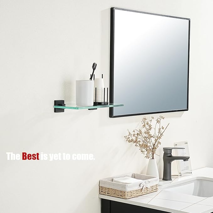 JQK Bathroom Glass Shelf Black, Tempered Glass Shower Storage 12 by 5 inches, 304 Stainless Steel Matte Black Wall Mount, TGS201L12-PB
