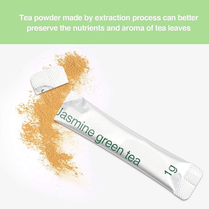 Taiping HK Jasmine Instant Green Tea Classic-100% Tea Leaves 30 Single Serve Stick Packs Unsweetened No Additives On-the-Go for Travel, Work, Outdoors , Helps Support Digestive Health Hot or Iced Teas (30Count)
