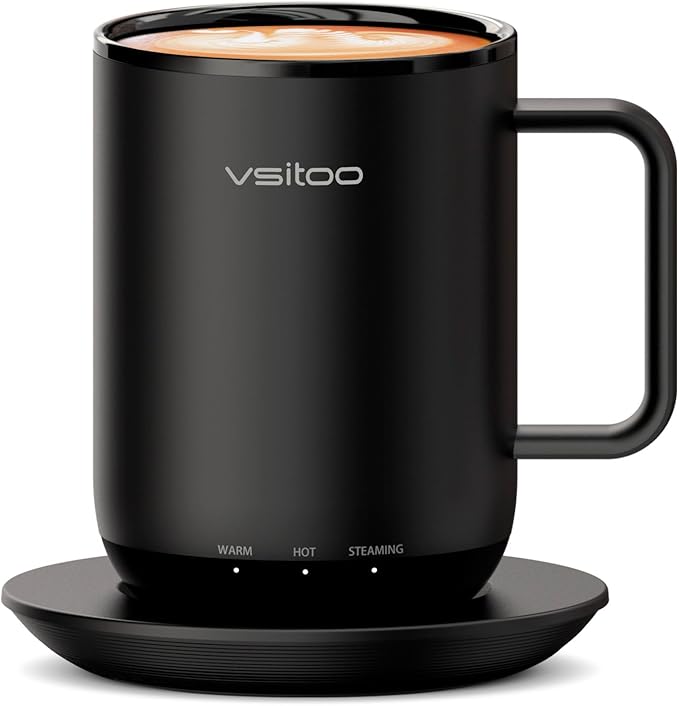 Vsitoo S3 Plus 14oz Heated Coffee Mug - Temperature Control Smart Mug with Mug Warmer, Auto-Sensing AI Heats Drinks to 120-150°F Hands-Free.Ideal for Home/Office/Gifts，Black
