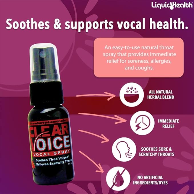 Clear Voice Oral Throat Spray Singing Ease Clarity Soothing Dampener Moisturizer Relief Vocal Eze Reducer Booster Treatment Secret, Made in USA, Strawberry Lemonade Flavor (2 Pack)