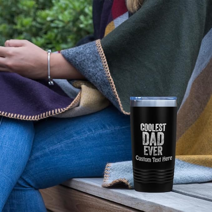 Custom Tumblera Tumblers Travel Mugs Coolest Dad Ever C Family & Friends Dad Insulated Drinkware Personalized Tumbler Cups Coffee Tumbler Engraved Stainless-Steel 30 Oz Navy Personalized Text Here