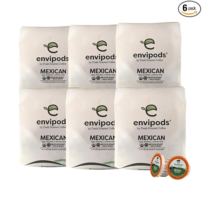 Fresh Roasted Coffee, Organic Mexican envipods | Mold & Myco 3rd Party Tested, BPI Compostable, USDA Organic, Kosher | Med Roast 72 CT for Kcup Brewers | Not for use in Ninja or Hamilton Beach Brewers