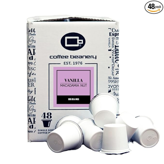 Vanilla Macadamia Nut Coffee Pods by Coffee Beanery | 48ct Bulk Medium Roast Arbica Coffee