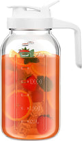 64 oz Glass Pitcher with Lid, Large Wide Mouth Mason Jar with Pour Spout, White Sun Tea Glass Jar for Outside, Breastmilk Pitcher Great for Drink, Cold Beverages and Breast Milk
