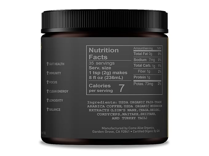La Republica Founders Reserve Instant Mushroom Coffee Organic (35 Servings), Full Fruiting Bodies, 50% More Shrooms, Small Batch