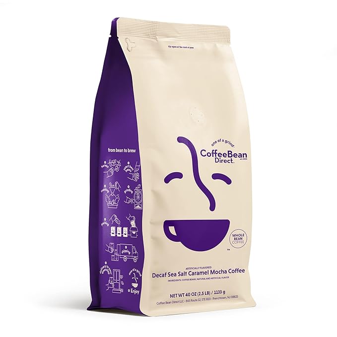 Coffee Bean Direct Decaf Sea Salt Caramel Mocha Flavored, Whole Bean Coffee, 2.5 Pound Bag (Pack of 1)