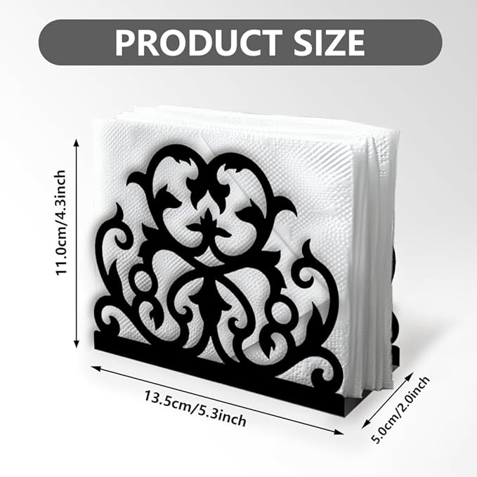 Damask Scrollwork Decorative Black Metal Napkin Holder for Table, 4.9" x 4.3" x 1.9" Scrollwork Standing Napkin Holder for Home Kitchen Restaurant Picnic Party Coffee Bar Dining Room