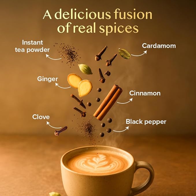 VAHDAM Instant Chai Latte - 10 Sachets (7.7 Oz / 220g) | Authentic Indian Chai with Natural Spices | Just Add Water, No Steeping Required | Creamy Chai Latte Anytime