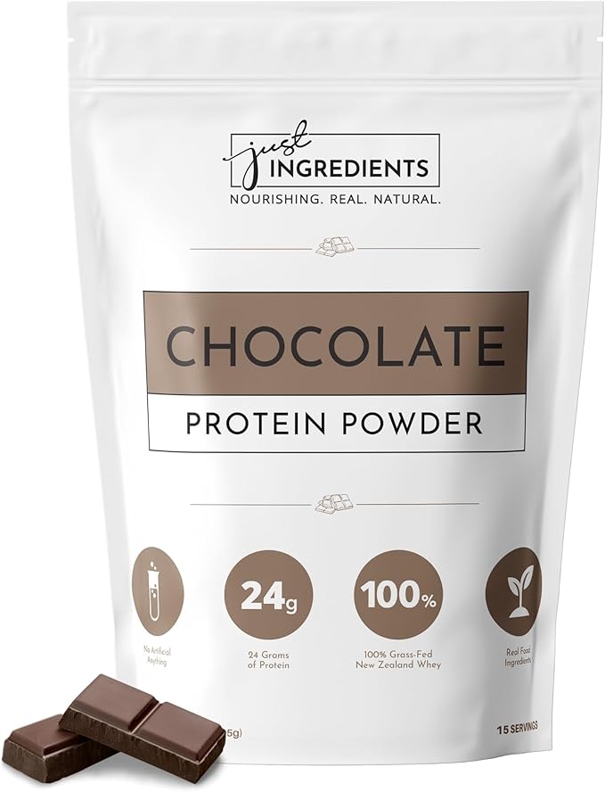 JUST INGREDIENTS Protein Powder - Chocolate, Grass-Fed Whey, Organic Whole Food Blend - 15 Servings, 24g Protein