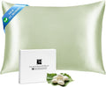 Ravmix Silk Pillow Cases with Zipper, 21momme Mulberry Silk Pillowcase for Hair Skin Health, Soft Smooth Breathable Cool Pillow Cover for Beauty Sleep 1PC(Queen 20"x30", Bean Green)