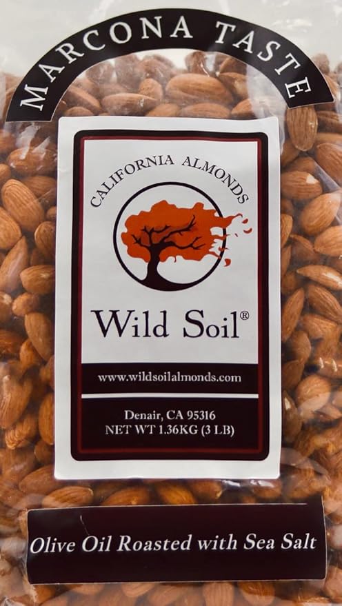 Wild Soil Terra Preta Almonds - Higher Protein and Higher Vitamin E Than Other Almonds, Marcona Like Taste, Olive Oil Roasted with Sea Salt, Beyond Organic: Eco Farmed with Proprietary Root Technology