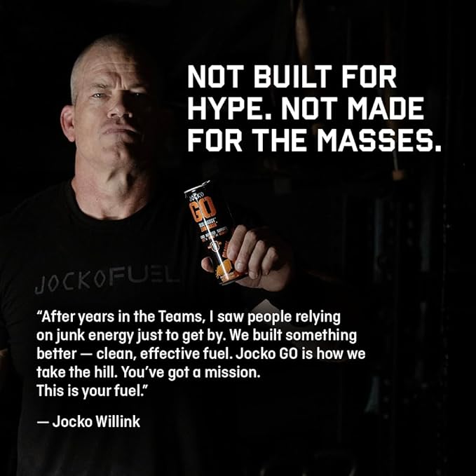 Jocko GO Energy Drink (Afterburner Orange) - Keto, Vitamin B12, Vitamin B6, Electrolytes, L Theanine, Magnesium- Energy Boost, Sugar Free Nootropic Monk Fruit Blend - 12 Pack