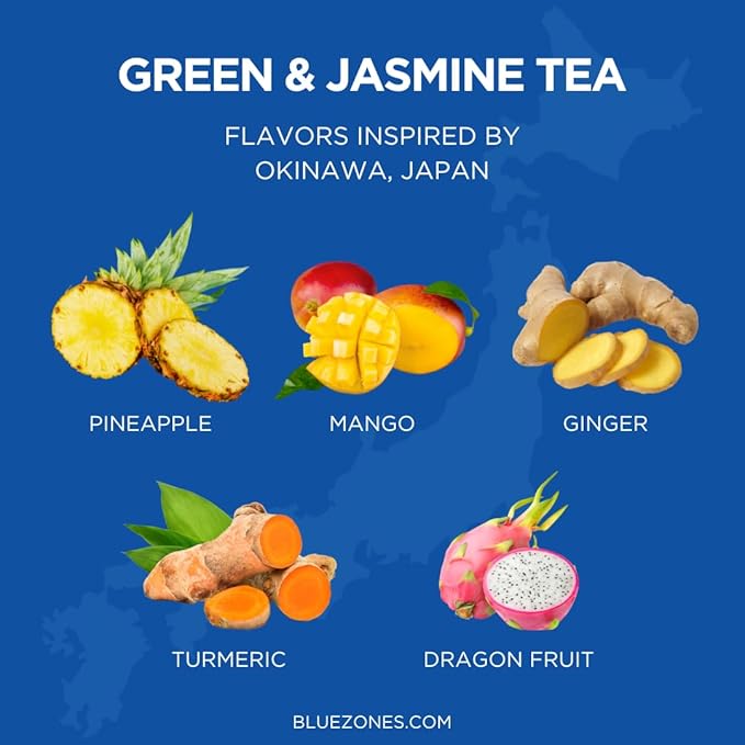 Langers Blue Zones Inspired Unsweetened Tea, Green & Jasmine Tea, 128 Fl Oz (Pack of 2)